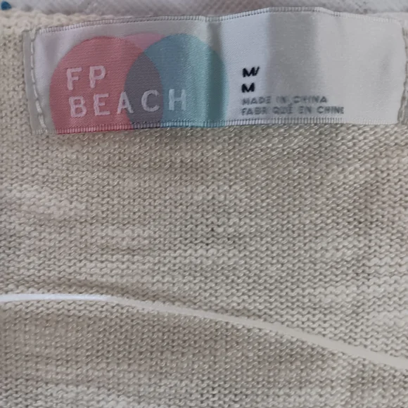 FP Beach Cream Sleeveless Split Neck Top, Size Medium - Picture 3 of 3